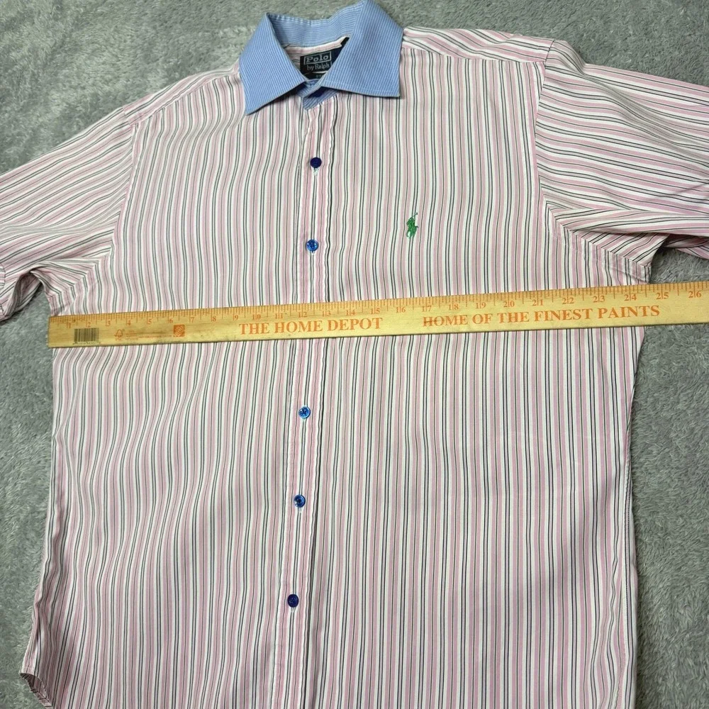 Polo Ralph Lauren Shirt Mens L Pink Stripe Stanton Classic Fit Short Sleeve Pony